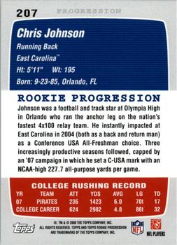 2008 Topps Rookie Progression #207 Chris Johnson Back