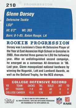 2008 Topps Rookie Progression #210 Glenn Dorsey Back