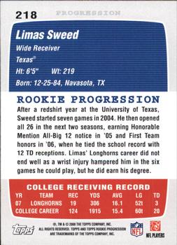 2008 Topps Rookie Progression #218 Limas Sweed Back