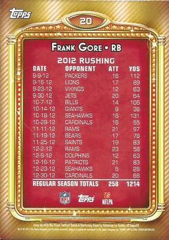 2013 Topps - 1000 Yard Club #20 Frank Gore Back