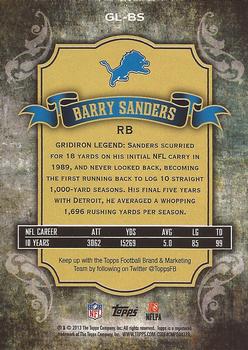 2013 Topps - Gridiron Legends #GL-BS Barry Sanders Back