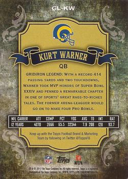 2013 Topps - Gridiron Legends #GL-KW Kurt Warner Back