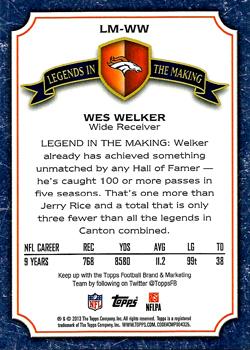 2013 Topps - Legends in the Making #LM-WW Wes Welker Back