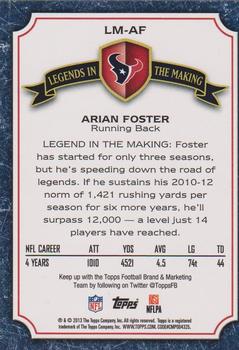 2013 Topps - Legends in the Making #LM-AF Arian Foster Back