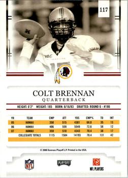 2008 Playoff Prestige #117 Colt Brennan Back