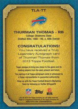 2013 Topps - Truly Legendary Autographs Rainbow Silver Foil #TLA-TT Thurman Thomas Back