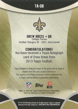 2013 Topps - Autographs #TA-DB Drew Brees Back