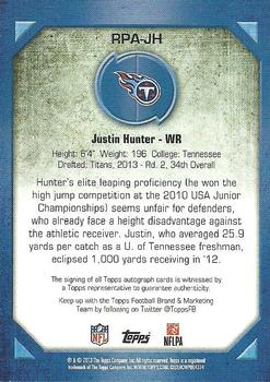 2013 Topps - Rookie Premiere Autographs #RPA-JH Justin Hunter Back