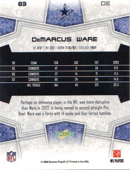 2008 Score Select #83 DeMarcus Ware Back