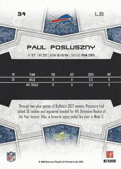 2008 Score Select #34 Paul Posluszny Back