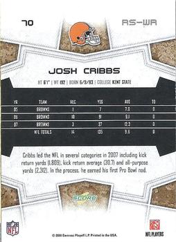 2008 Score Select #70 Josh Cribbs Back