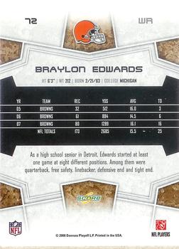 2008 Score Select #72 Braylon Edwards Back