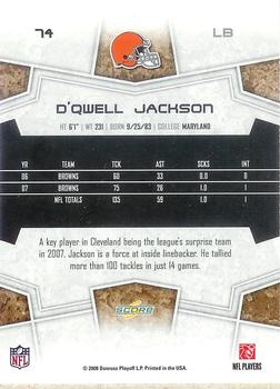 2008 Score Select #74 D'Qwell Jackson Back