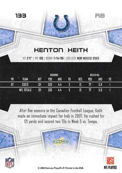 2008 Score Select #133 Kenton Keith Back