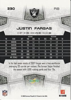 2008 Score Select #230 Justin Fargas Back
