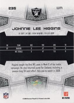 2008 Score Select #235 Johnnie Lee Higgins Back