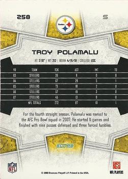 2008 Score Select #258 Troy Polamalu Back