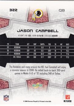 2008 Score Select #322 Jason Campbell Back