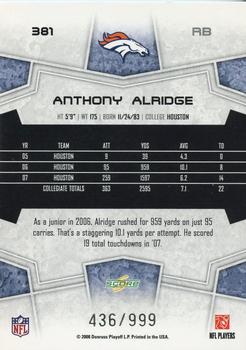 2008 Score Select #381 Anthony Alridge Back