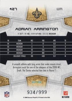 2008 Score Select #427 Adrian Arrington Back