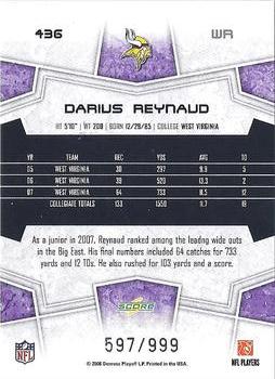 2008 Score Select #436 Darius Reynaud Back