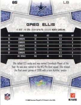 2008 Score Select #85 Greg Ellis Back
