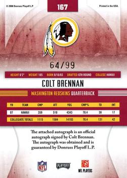 2008 Playoff Absolute Memorabilia #167 Colt Brennan Back