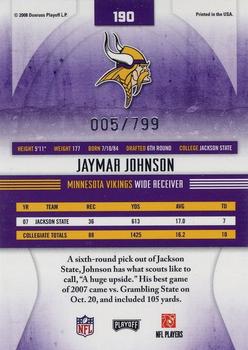 2008 Playoff Absolute Memorabilia #190 Jaymar Johnson Back