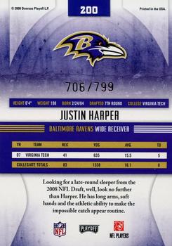 2008 Playoff Absolute Memorabilia #200 Justin Harper Back