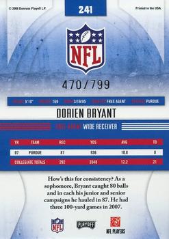 2008 Playoff Absolute Memorabilia #241 Dorien Bryant Back