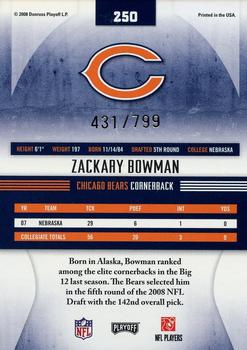 2008 Playoff Absolute Memorabilia #250 Zackary Bowman Back