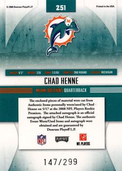 2008 Playoff Absolute Memorabilia #251 Chad Henne Back