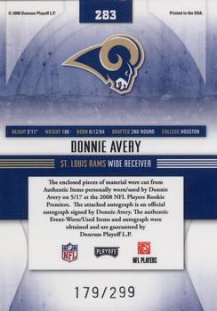 2008 Playoff Absolute Memorabilia #283 Donnie Avery Back