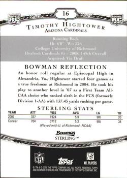 2008 Bowman Sterling #16 Tim Hightower Back