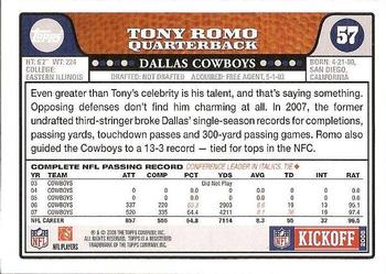 2008 Topps Kickoff #57 Tony Romo Back