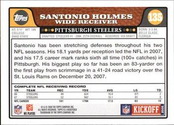 2008 Topps Kickoff #135 Santonio Holmes Back
