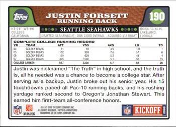 2008 Topps Kickoff #190 Justin Forsett Back