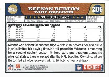 2008 Topps Kickoff #206 Keenan Burton Back