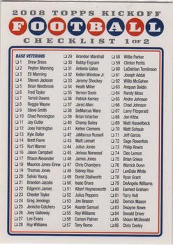 2008 Topps Kickoff #CL1 Checklist 1 Front
