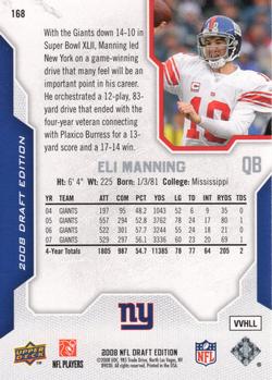 2008 Upper Deck Draft Edition #168 Eli Manning Back