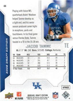 2008 Upper Deck Draft Edition #44 Jacob Tamme Back