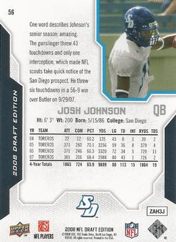 2008 Upper Deck Draft Edition #56 Josh Johnson Back