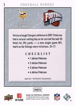 2008 Upper Deck Heroes #1 Adrian Peterson Back