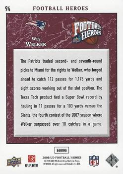 2008 Upper Deck Heroes #94 Wes Welker Back