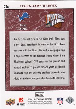 2008 Upper Deck Heroes #206 Billy Sims Back