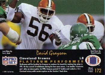 1991 Pro Set Platinum #172 David Grayson Back