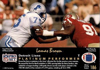 1991 Pro Set Platinum #186 Lomas Brown Back