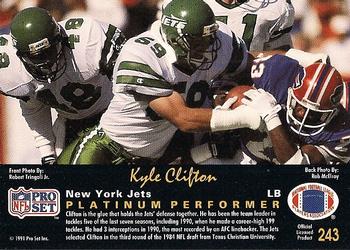 1991 Pro Set Platinum #243 Kyle Clifton Back