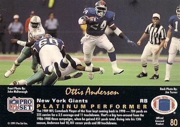 1991 Pro Set Platinum #80 Ottis Anderson Back