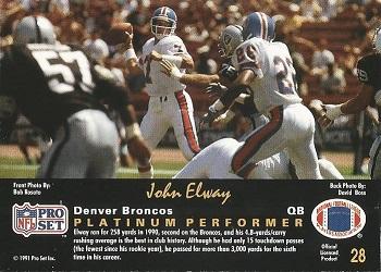 1991 Pro Set Platinum #28 John Elway Back